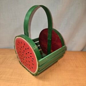Vintage‎ 1995 Wooden Watermelon Basket 6" x 8" Hand-painted New Holland Floral